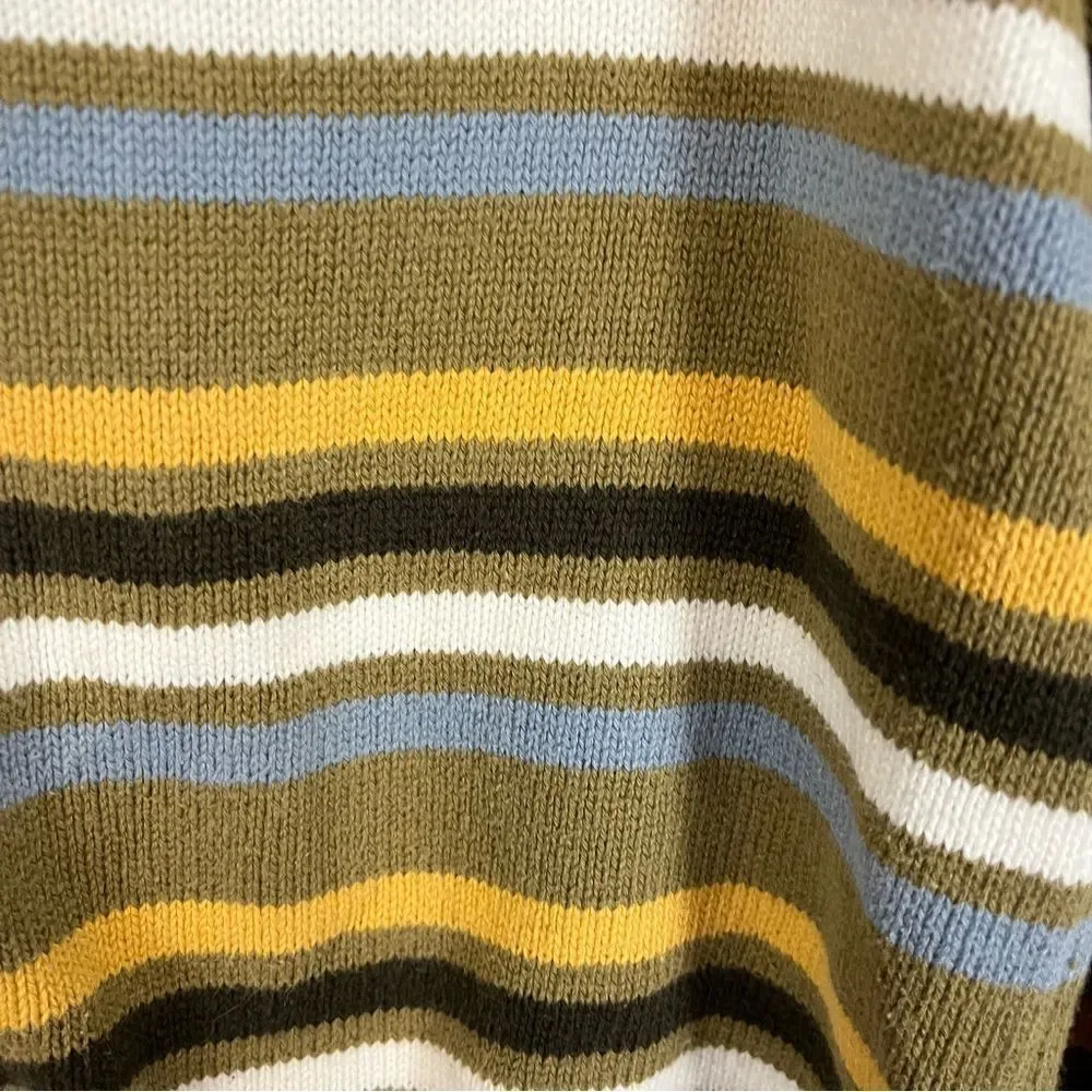 GYMBOREE Boys Long Sleeve Quarter Zip Striped Cotton Sweater Khaki & Blue M-7-8